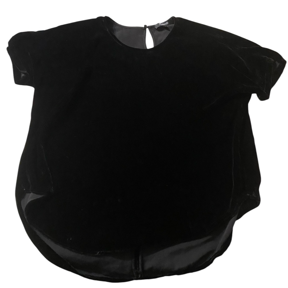 Madewell Womens XXS Top Black Velvet Tulip Hem Short Sleeve Keyhole Neck